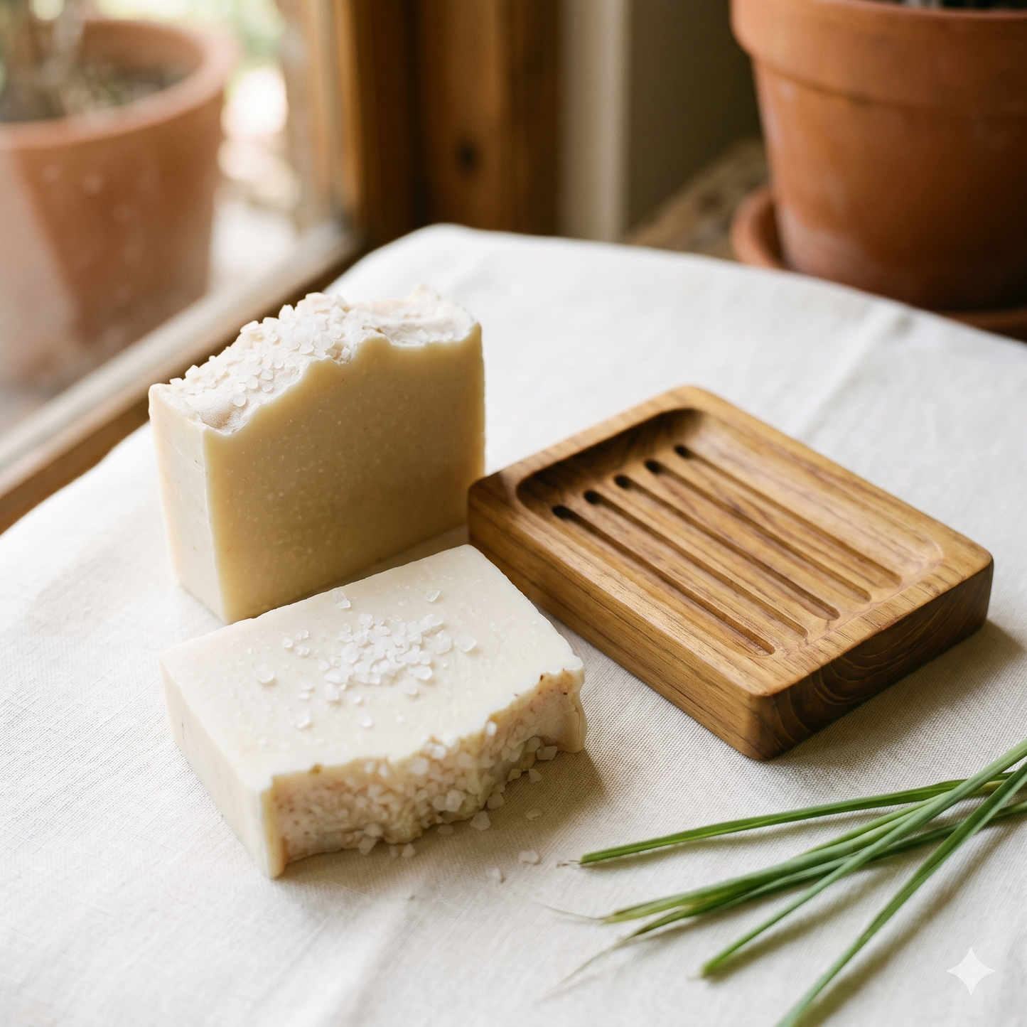 Luxury teak wooden soap tray included free with Bathique Club 2-bar lemongrass sea salt bundle