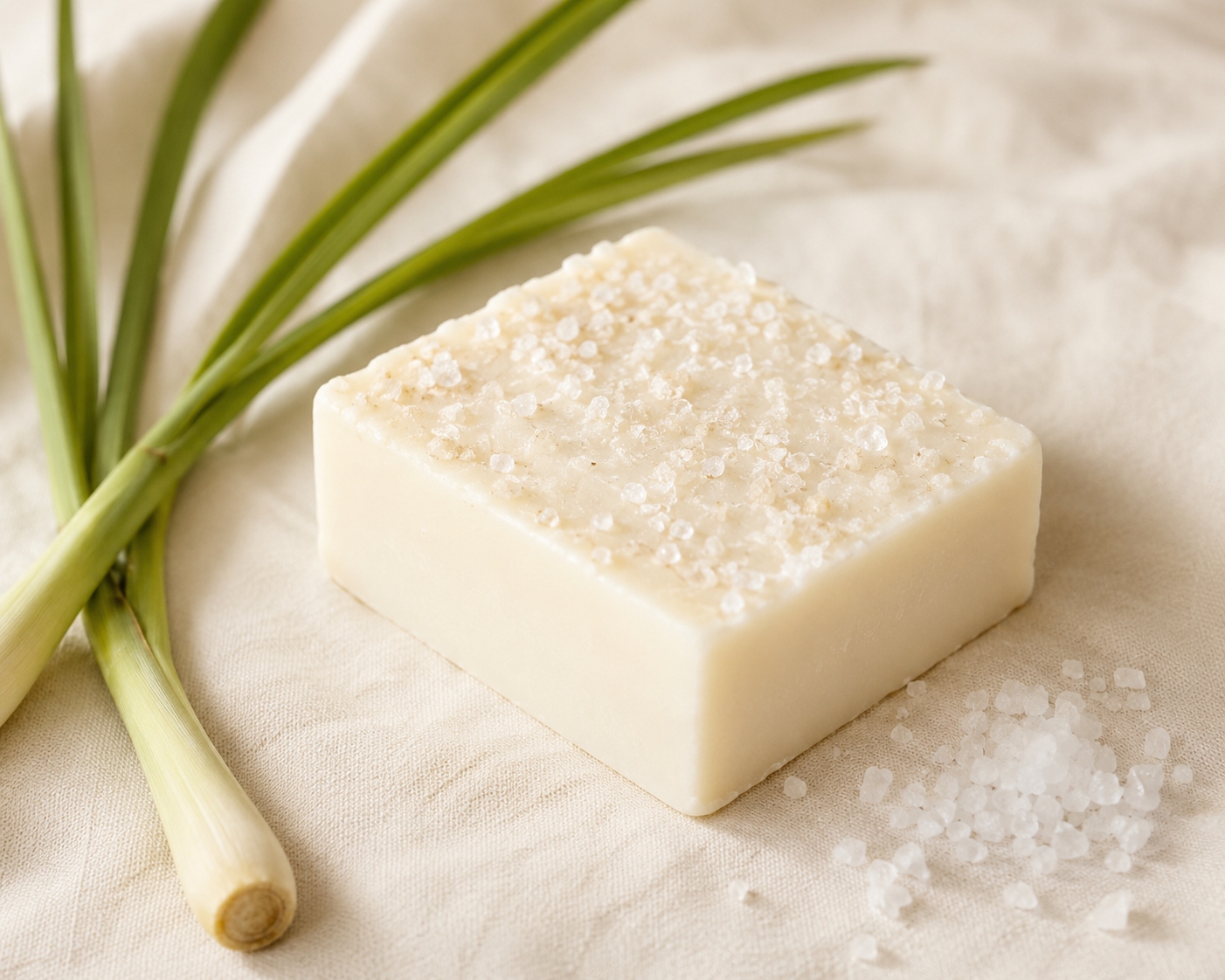 Bathique Club handmade lemongrass sea salt soap bar — vegan SLS-free cold-pressed 75gm